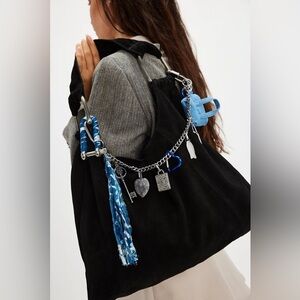 Free People Black Shoulder Bag with Blue Accents and Silver Hardware